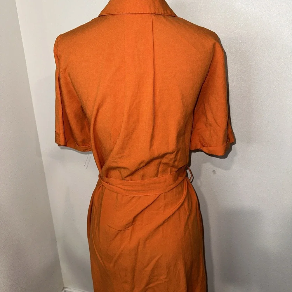 Ivo Nikkolo  Orange Button Up Linen Dress Short Sleeve Size XS‎ Waist Belt